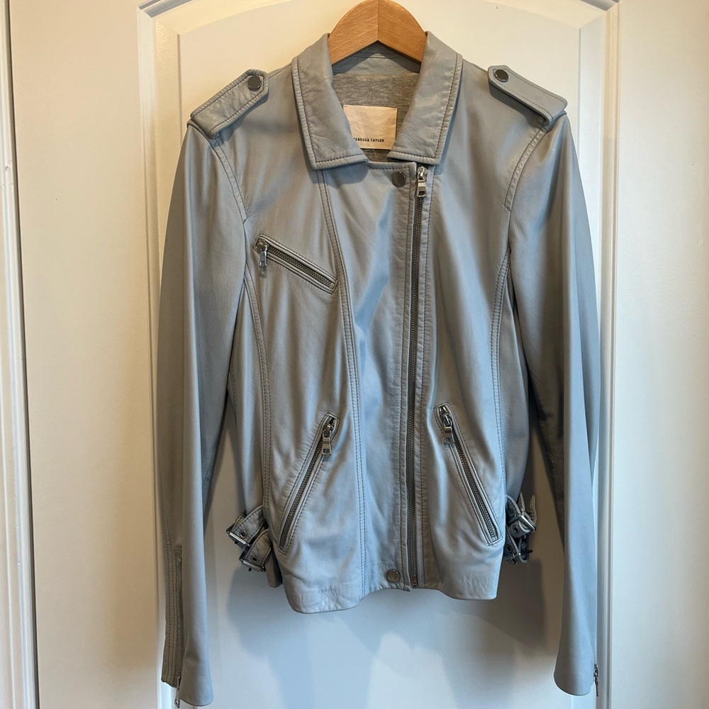 Rebecca Taylor Genuine Lamb Leather
Moto Jacket Light Icy Powder Blue - Small